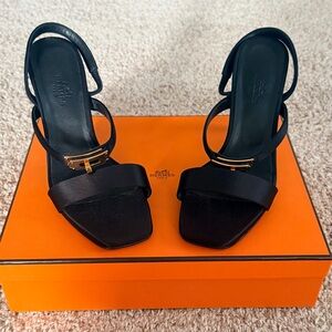 Hermes Black Heeled Sandals